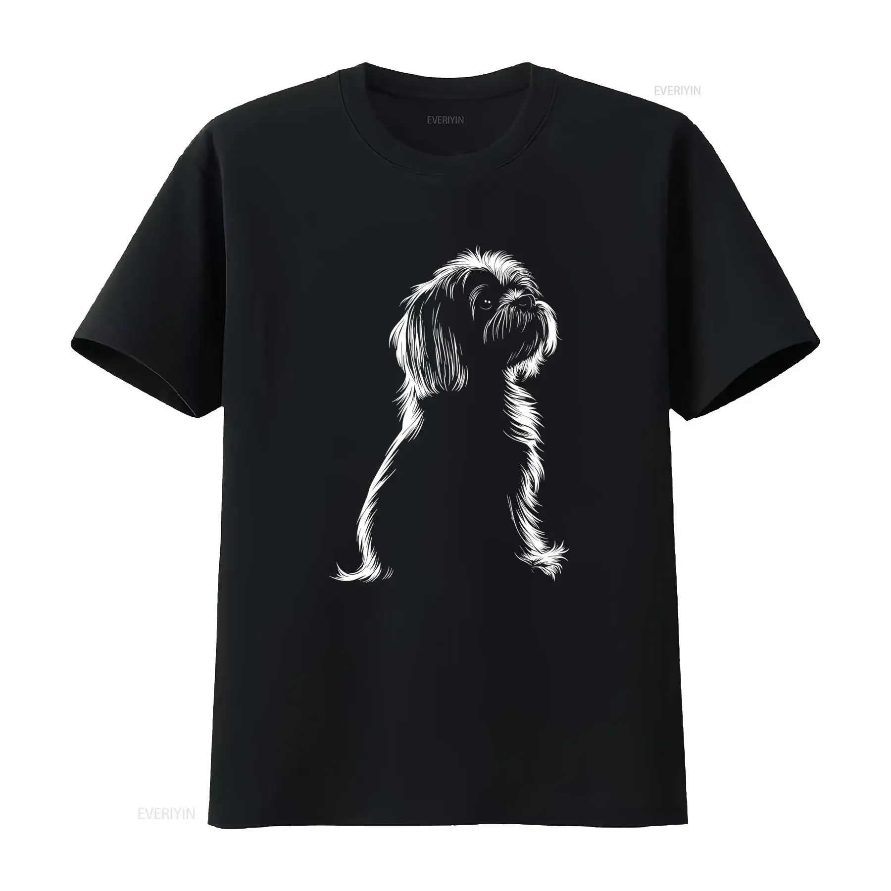 Minimalist Black White Line Art Long Haired Hound Dog Print Casual T Shirt vintage Washed Top For Everyday Wear Soft