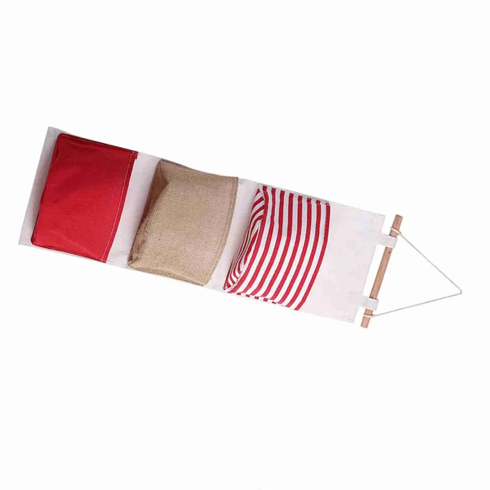 3Layer Design Hanging Storage Bag Cotton Linen Fabric Waterproof Material Wardrobe Hanging Bag Practical Design Stripe Pattern