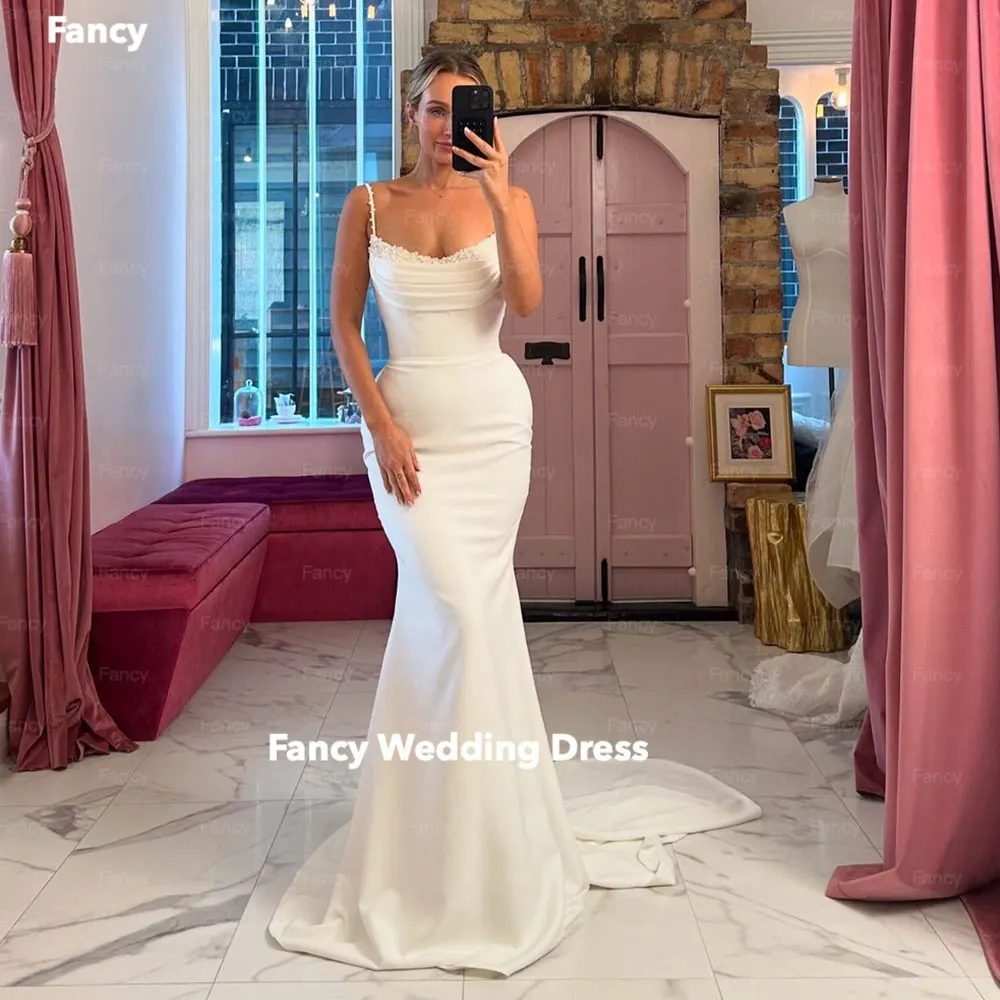

Fancy Sexy Saudi Arabia Wedding Dress V Neck Spaghetti Straps Vestidos De Novia Elastic Mermaid customized