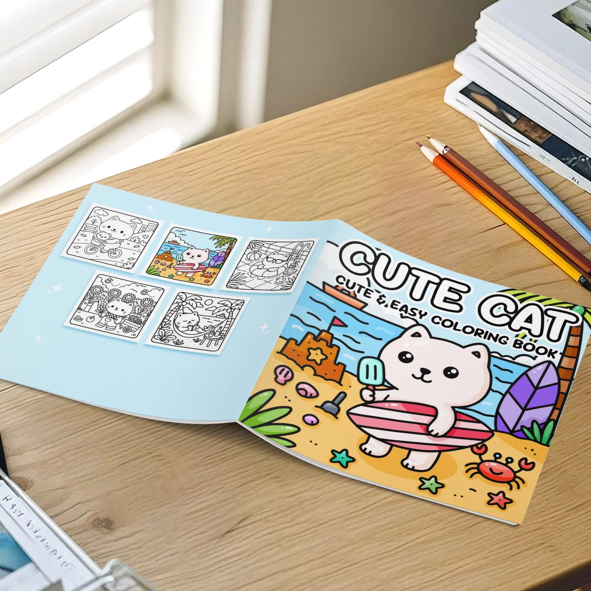 CUTE CAT Libro da colorare per adulti Modelli carini e facili Libro da disegno per cartoni animati Regalo creativo perfetto per bambini per feste e compleanni
