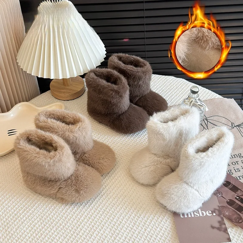 

Зимние сапоги для девочек, зима-осень, детская меховая обувь до щиколотки, утепленная детская плюшевая обувь на плоской подошве для мальчиков и девочек, размер 21-34