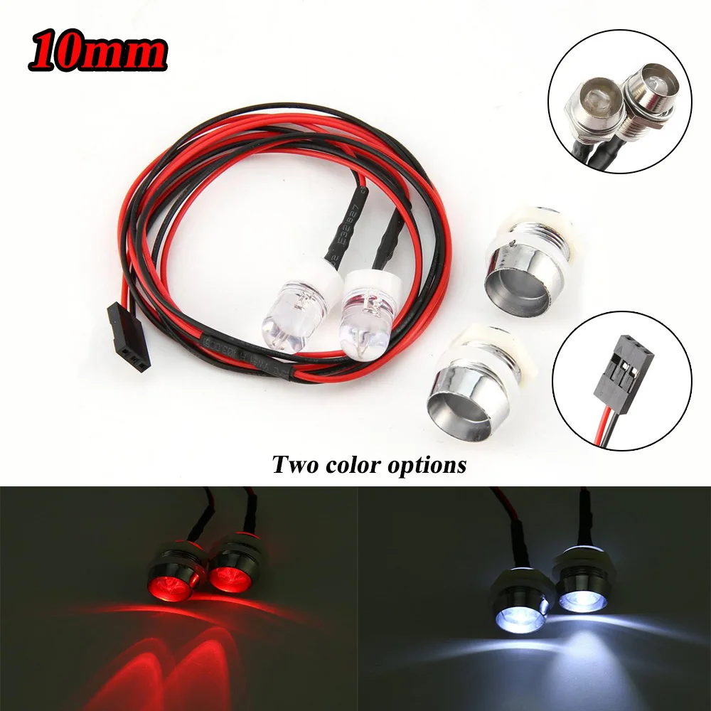 10mm 2PCS White/Red LED Light Lamp Kit Headlight Taillight for RC Car Truck Model Traxxas HSP Tamiya Model Accessories Toy Part