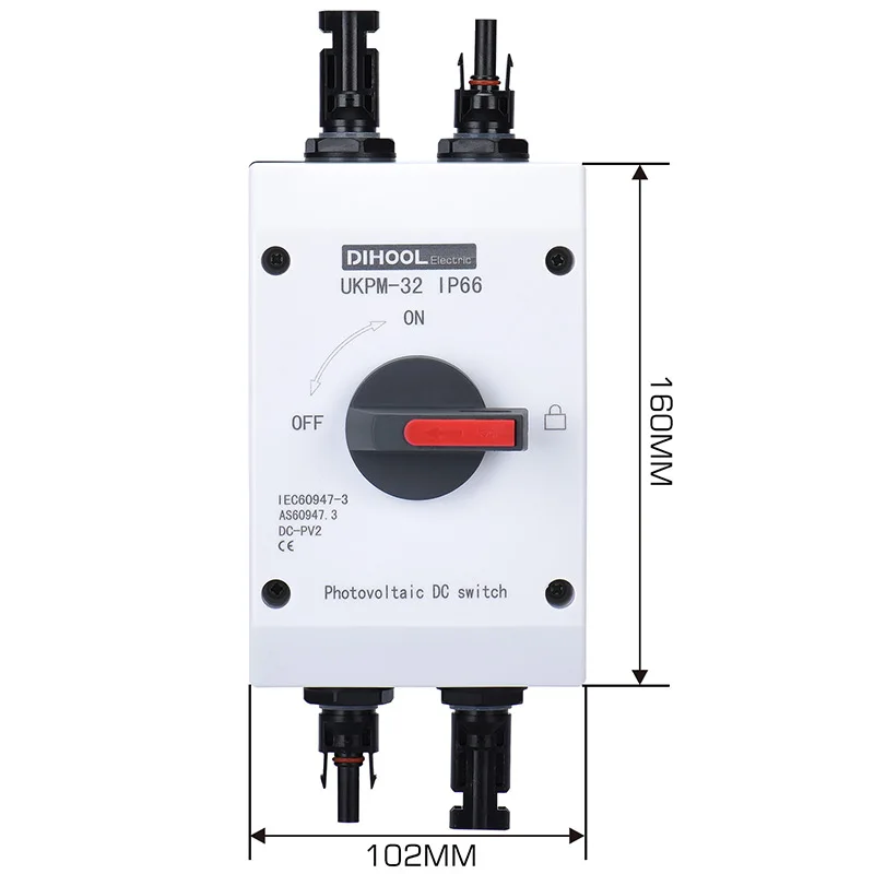 Solar System DC Disconnect Switch IP66 32A Waterproof Outdoor DC1200V PV Isolator UPS/Inverter/Photovaltaic (EUROPE Stock)