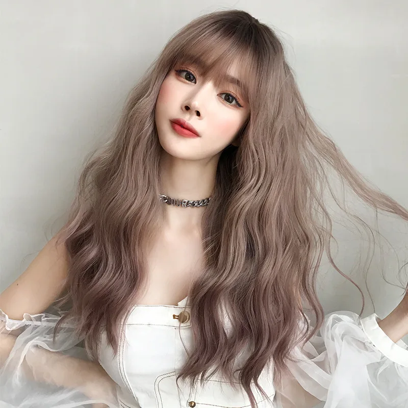 

22-Inch Wavy Curly Hair With Bangs And Natural Synthetic Hair Is Suitable For Women Daily Parties, Halloween Cosplay Lolita Wigs