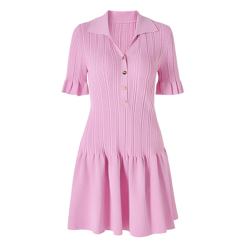 

New Women Pink Sweet Knitting Dress Butterfly Sleeve A-LINE Dress