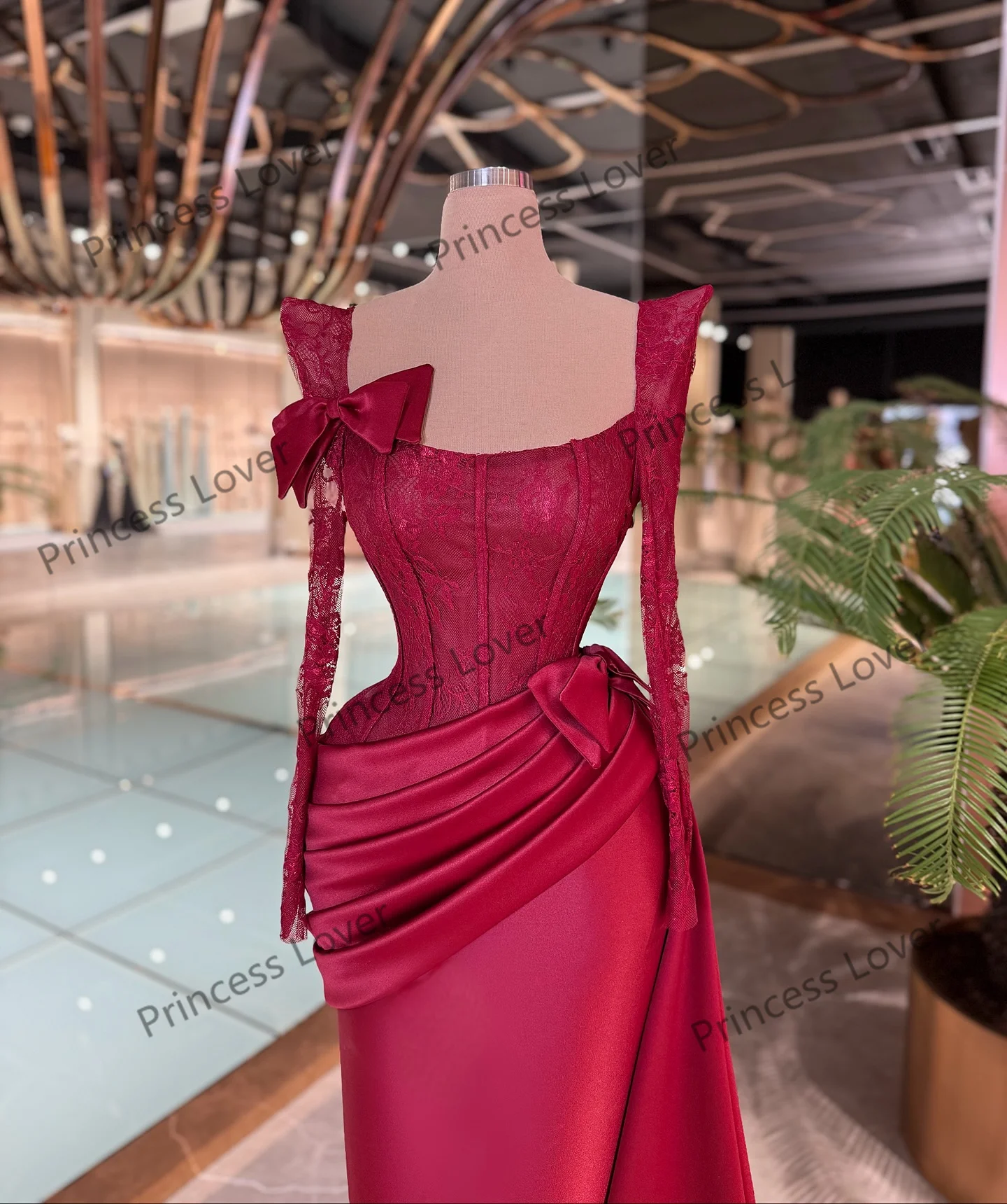 Robes de soirée sirène en Satin plissé, robe de soirée de mariage, manches longues, dentelle personnalisée, robe de bal formelle