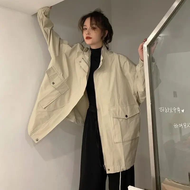 Nuovo Trench da donna coreano allentato stile Harajuku giacca a vento a maniche lunghe femminile Vintage autunno abiti grande tasca