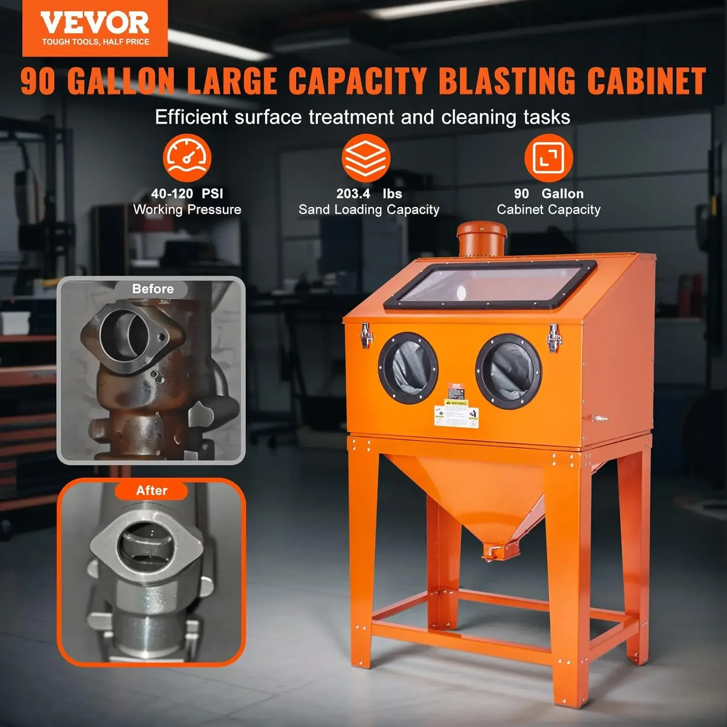 90 Gallon Sandblasting Cabinet with 1 8 Gallon Dust Collection System 40 120PSI Sand Blasting Cabinet with Stand Heavy Duty