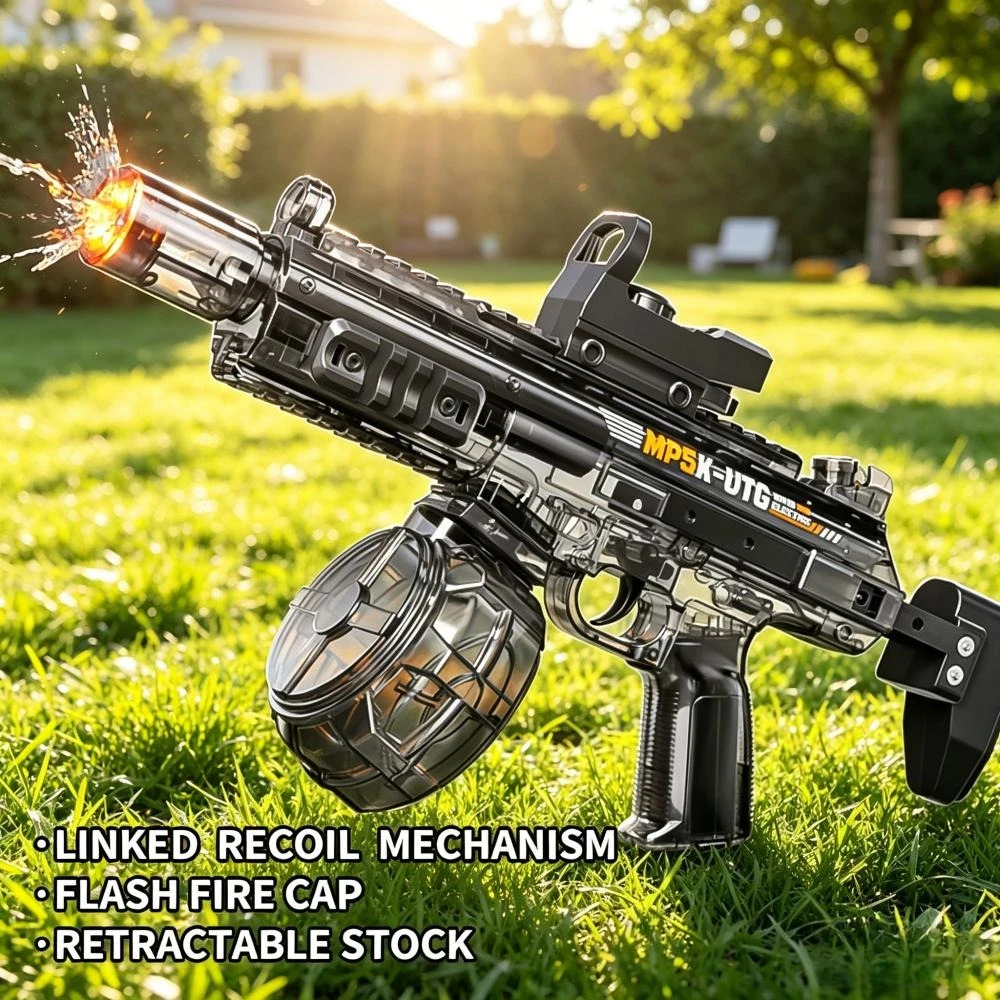 

MP5K Water Gun Toy Electric Automatic Water Blaster with Linked Recoil Flash Effect Long Range Squirt Gun for Summer Pool Beach