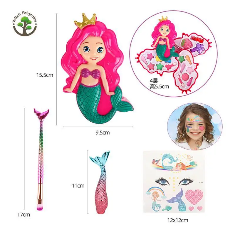 مجموعة ألعاب مكياج الأميرة حورية البحر أزياء الفتيات لحفلات أعياد الميلاد ولباس ظلال العيون وقلادة أحمر الخدود وحقيبة يد لعب لعبة المنزل هدية #5