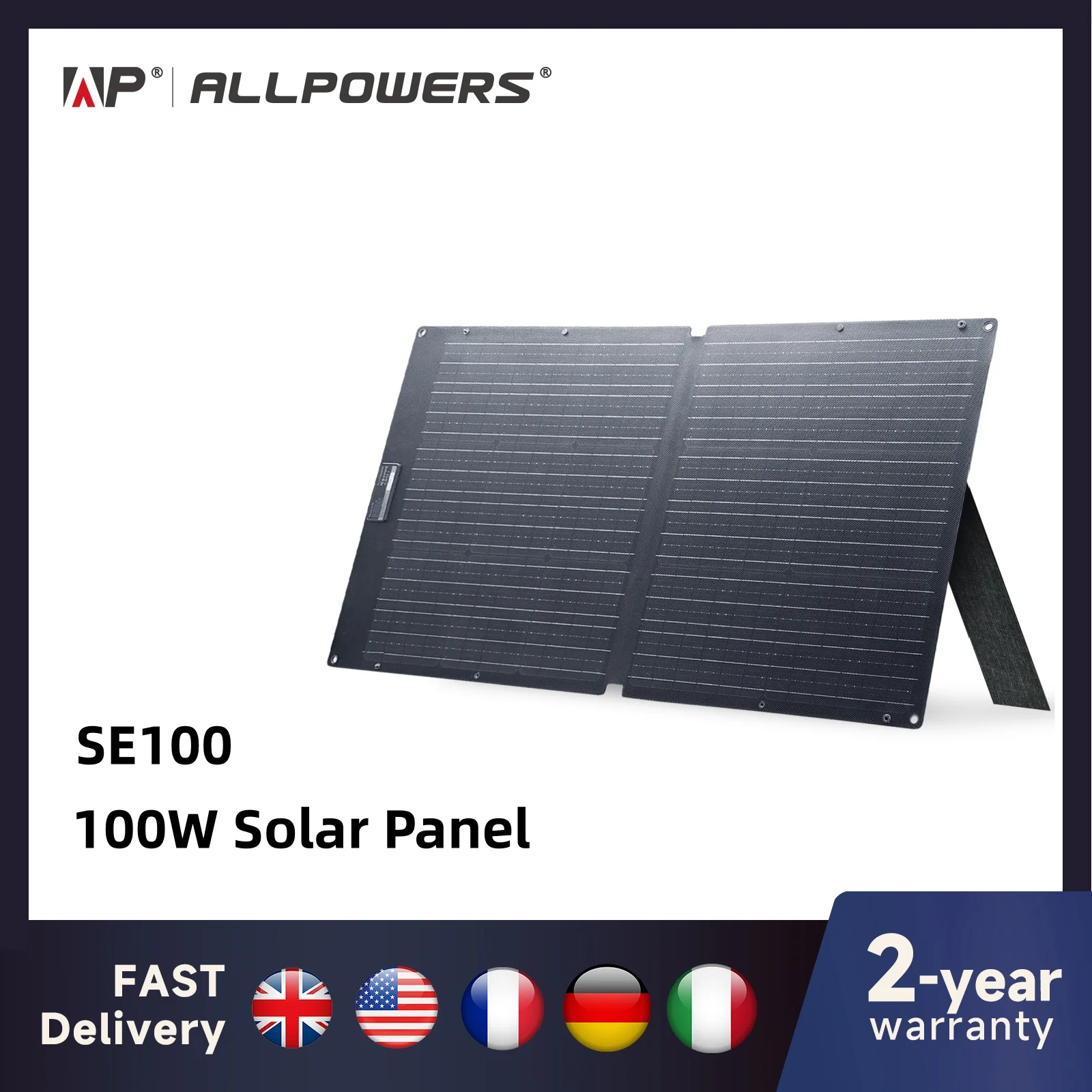 

ALLPOWERS SE100 100 Вт Солнечная панель IP68 Водонепроницаемая монокристаллическая складная солнечная панель ETFE для портативной электростанции Открытый автофургон