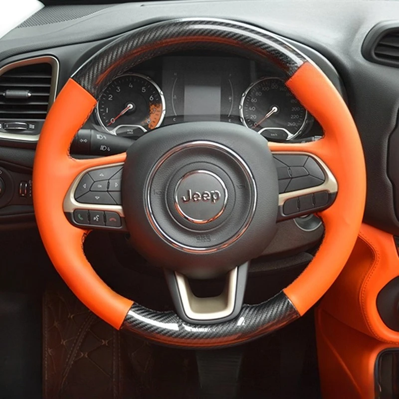 

Сшитый вручную оранжевый чехол на руль автомобиля из натуральной кожи из углеродного волокна, 100% подходит для Jeep Renegade 2016-2019