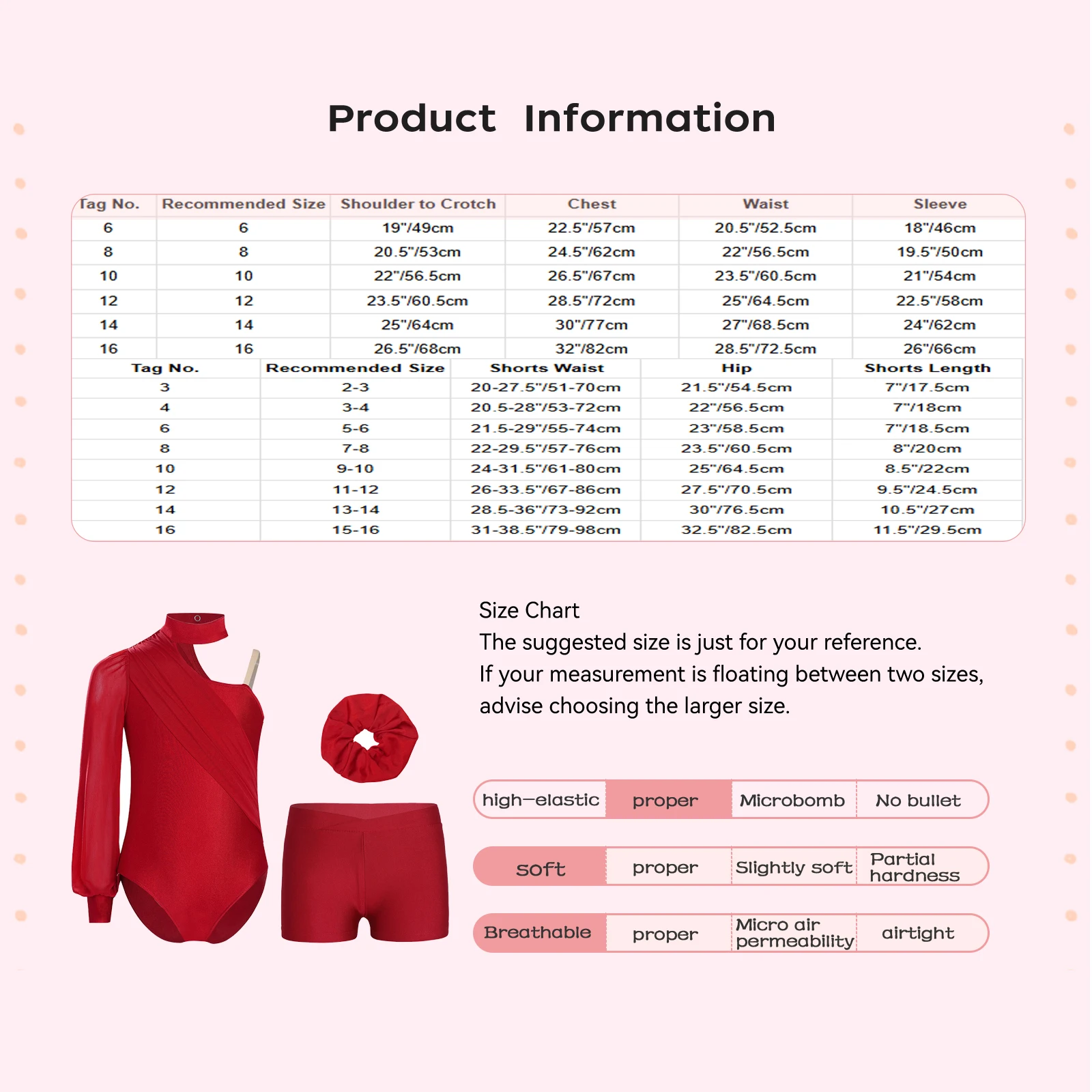 어린이 소녀 발레 댄스 세트 피겨 스케이팅 체조 댄스 복장 원 숄더 긴 소매 레오타드와 반바지 및 헤어밴드