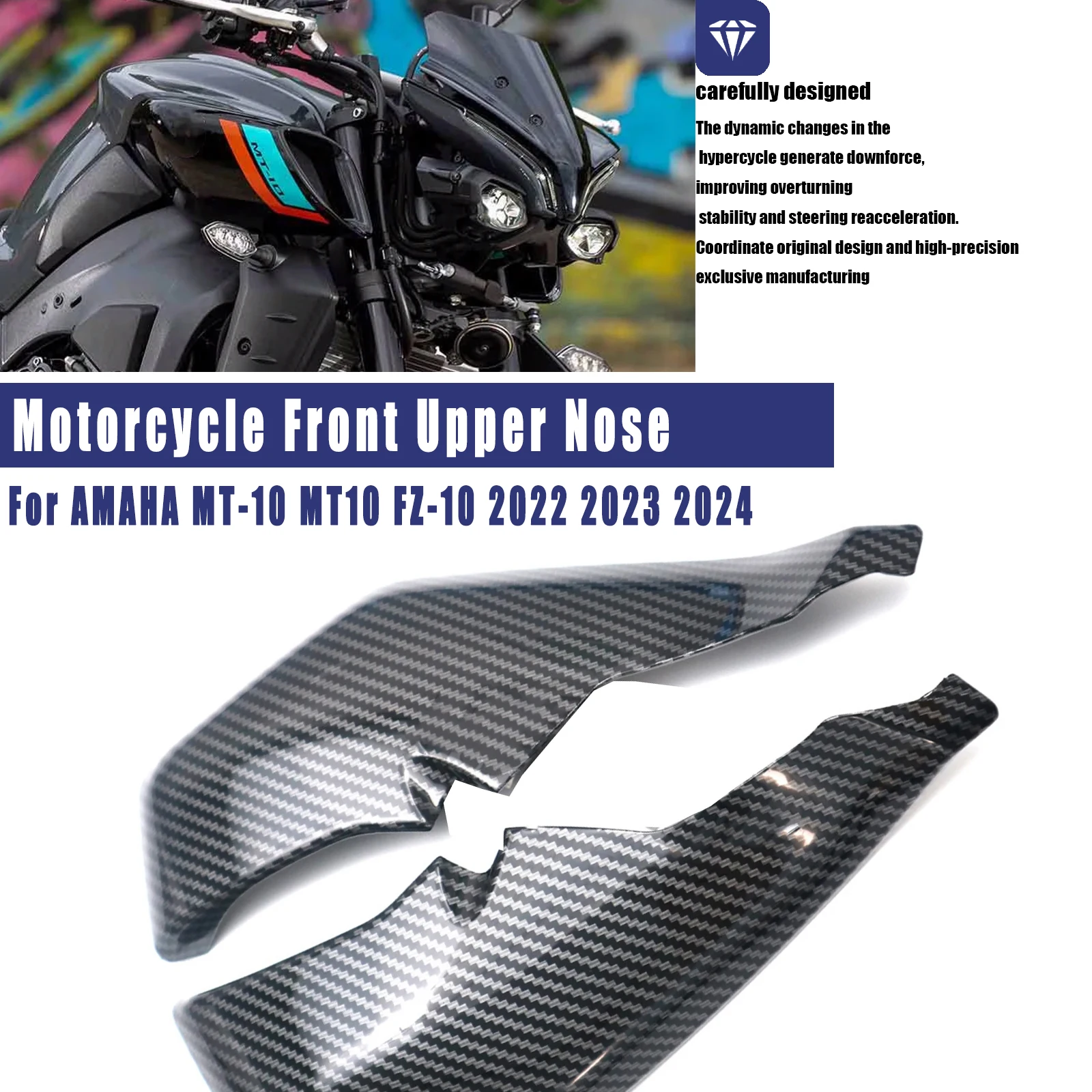 Motorcycle Front Upper Nose Headlight Fairing Cowls Cover Set ABS Painted For YAMAHA MT-10 MT10 FZ-10 2022 2023 2024