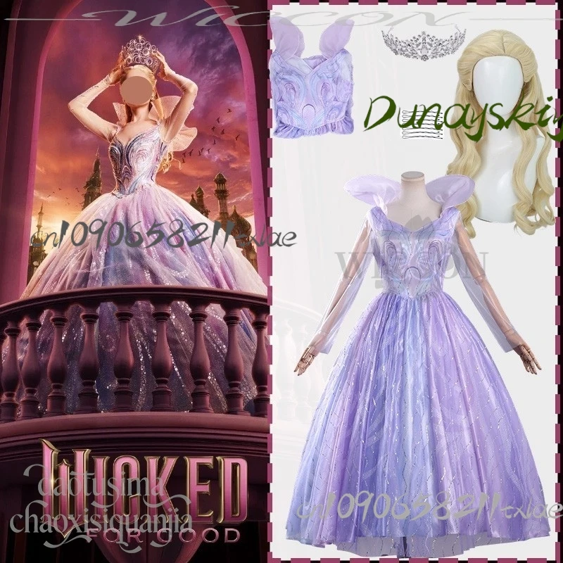 

Shop1104629319 Магазин аниме Wicked 2, костюм Глинды для косплея, фиолетовая принцесса Лолита, желтые парики, реквизит с короной, вечеринка на Хэллоуин