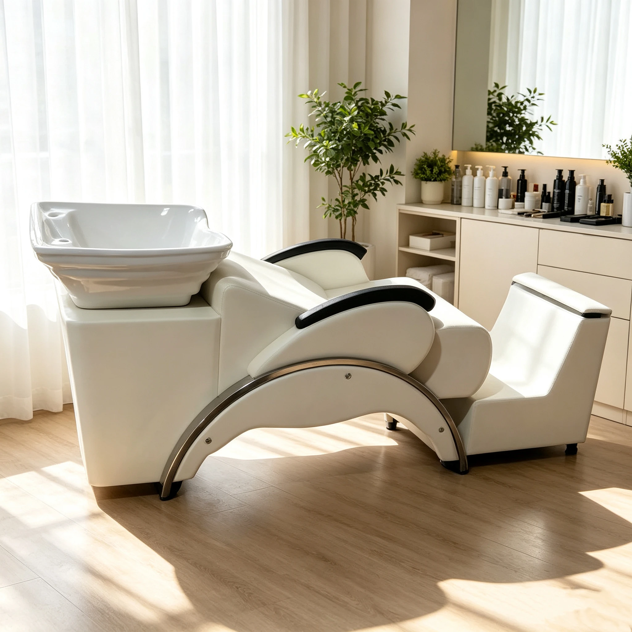 Modern Reclining Hair Wash Station Shampoo Bed Gold Frame Factory Direct For Salon