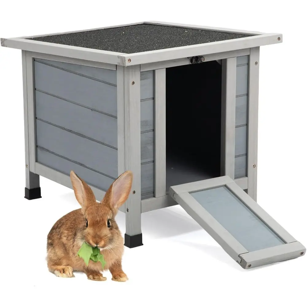 

Gray Outdoor Weatherproof Rabbit Hutch with Openable Door for Small Animals