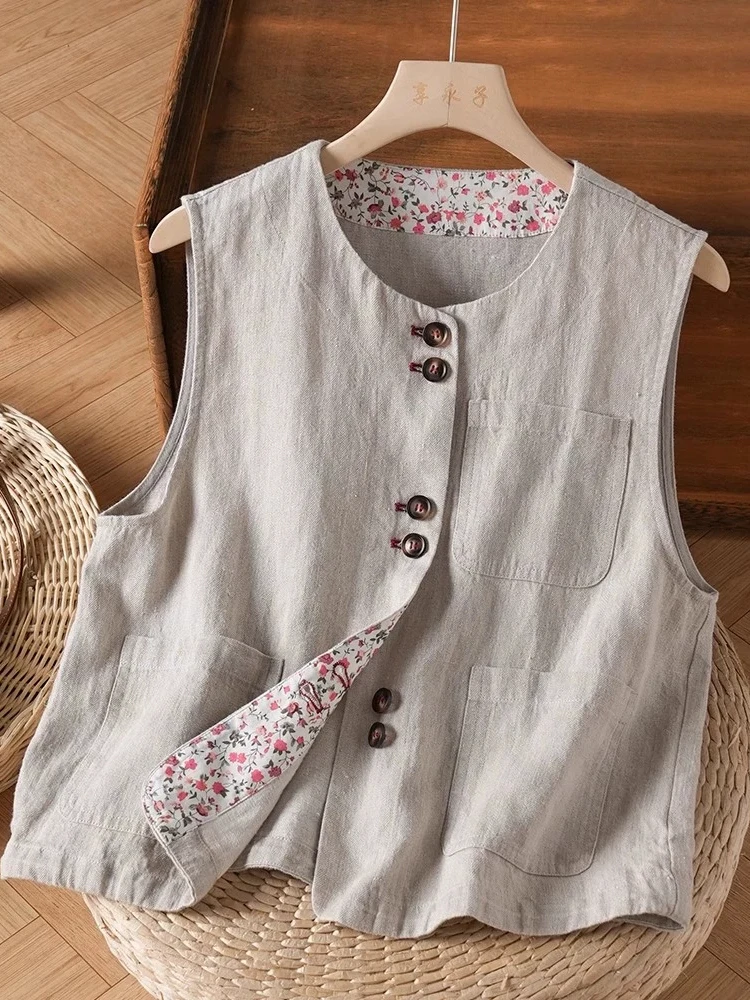 

Loose Artistic Retro Svel round Ne Vest Top Women's New Spring Summer Faionable Versatile Mid-Length Jaet