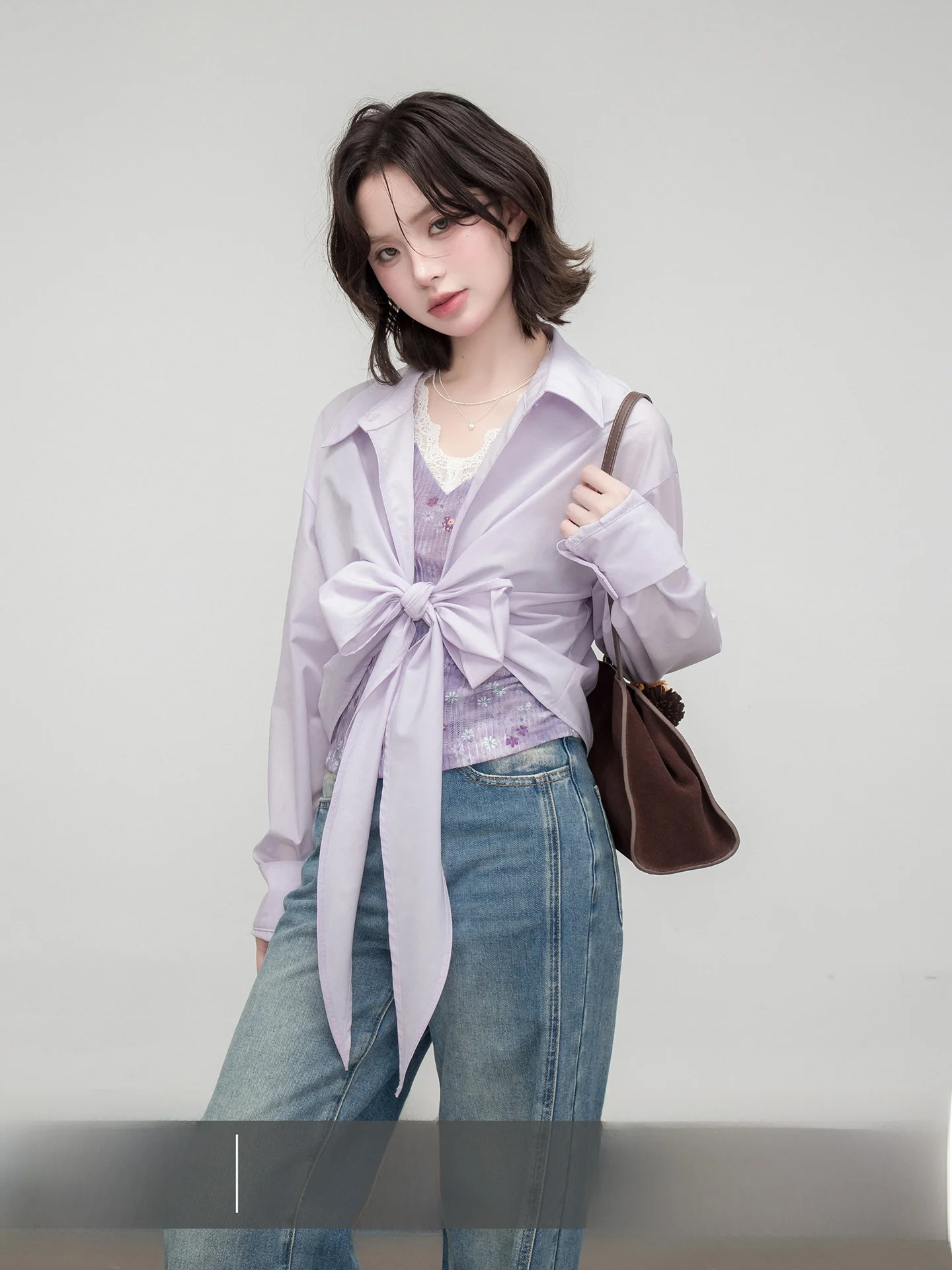 

ONEOFUUU Фиолетовый комплект из двух предметов с v-образным вырезом для поездок на работу, женский свободный комплект из полиэстера, весна-осень Faion