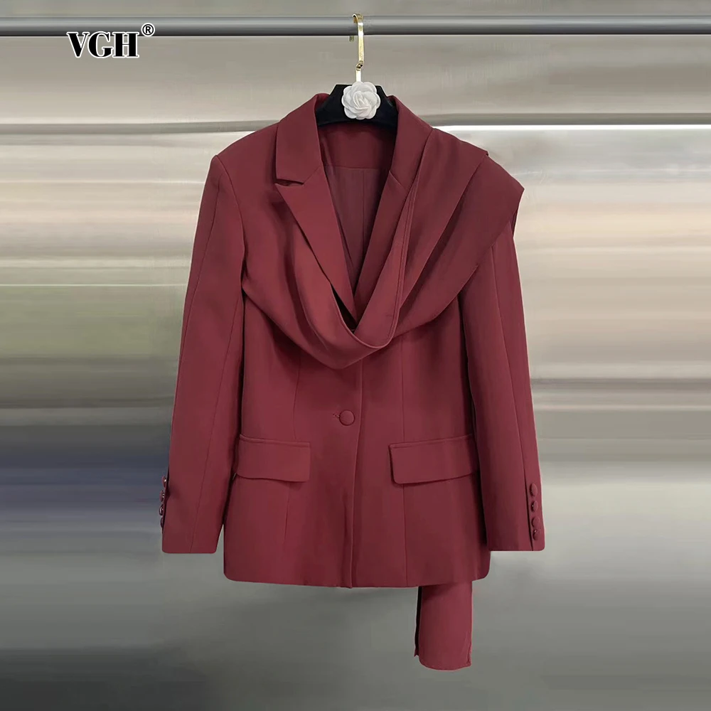 

VGH Luxury Spliced Pockets Blazers For Women Notched Collar Long Sleeve Patchwork Button Loose Chic Coat Female Autumn New Style