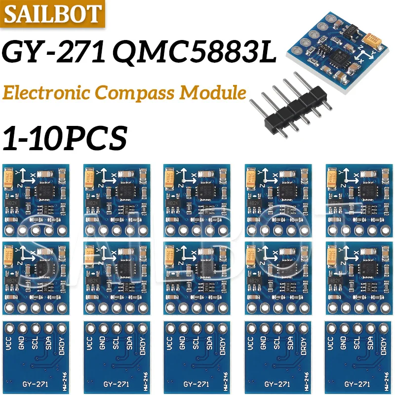 QMC5883 GY-271 3V-5V Triple eje 3 ejes brújula magnetómetro Sensor módulo placa HMC5883L para chips importados Arduino