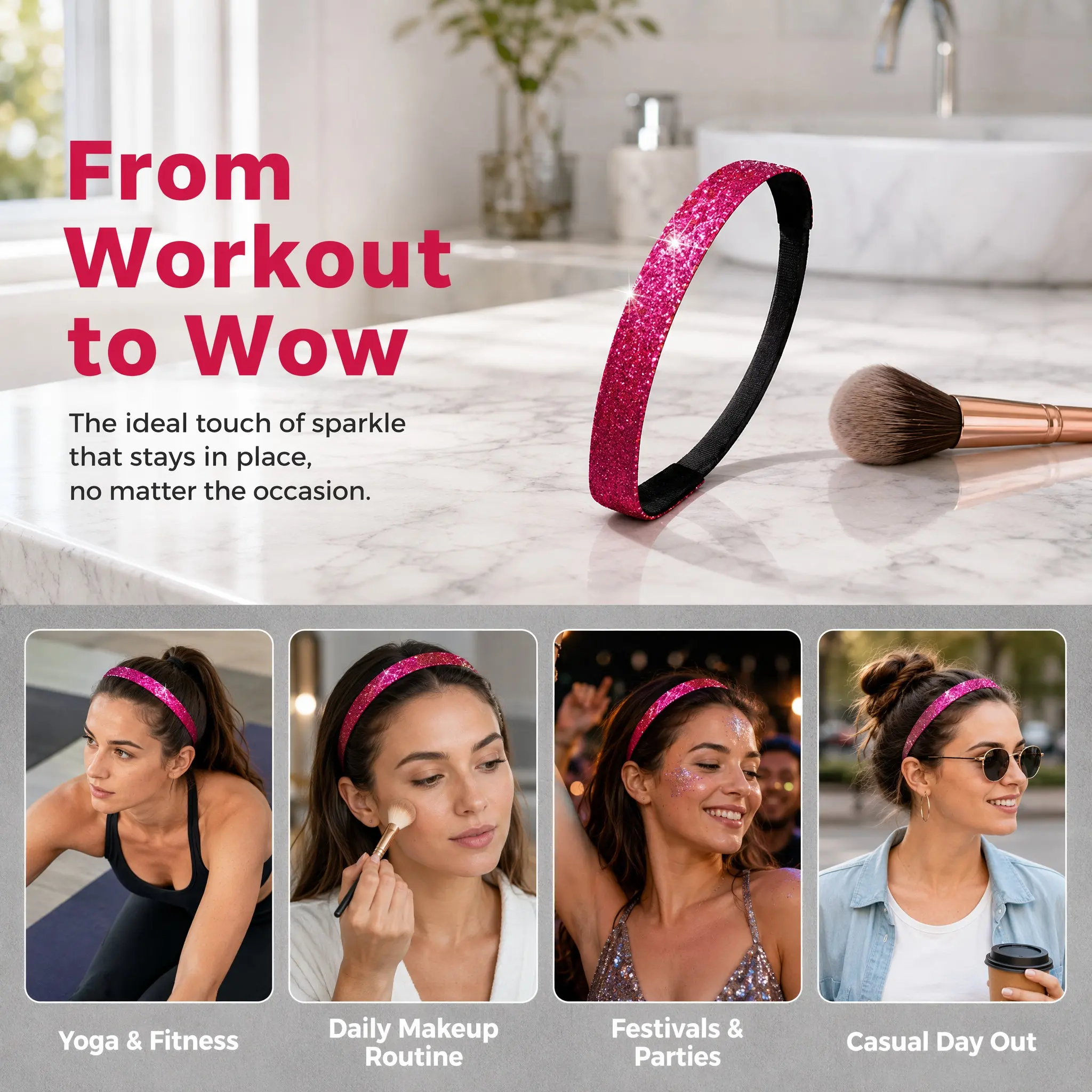 12Pcs Candy Color Glitter Headbands Elastic Bands Sport Headwear for Birthday Cosplay Exercise Spa Mask