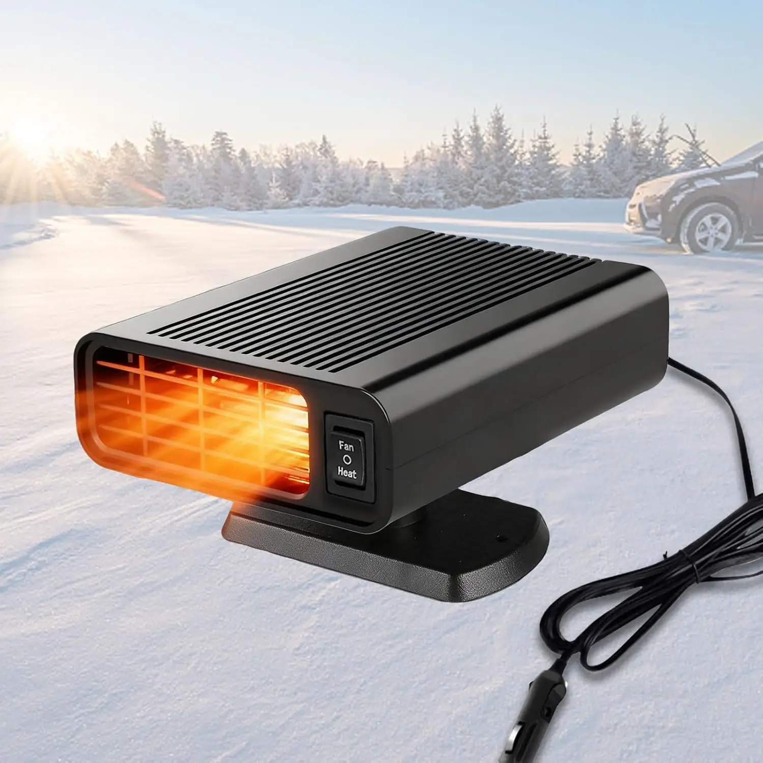 

Портативный автомобильный обогреватель 2-в-1: 12 В, 150 Вт, 360 градусов ° Размораживатель, подходит для прикуривателя для автомобилей/внедорожников/грузовиков