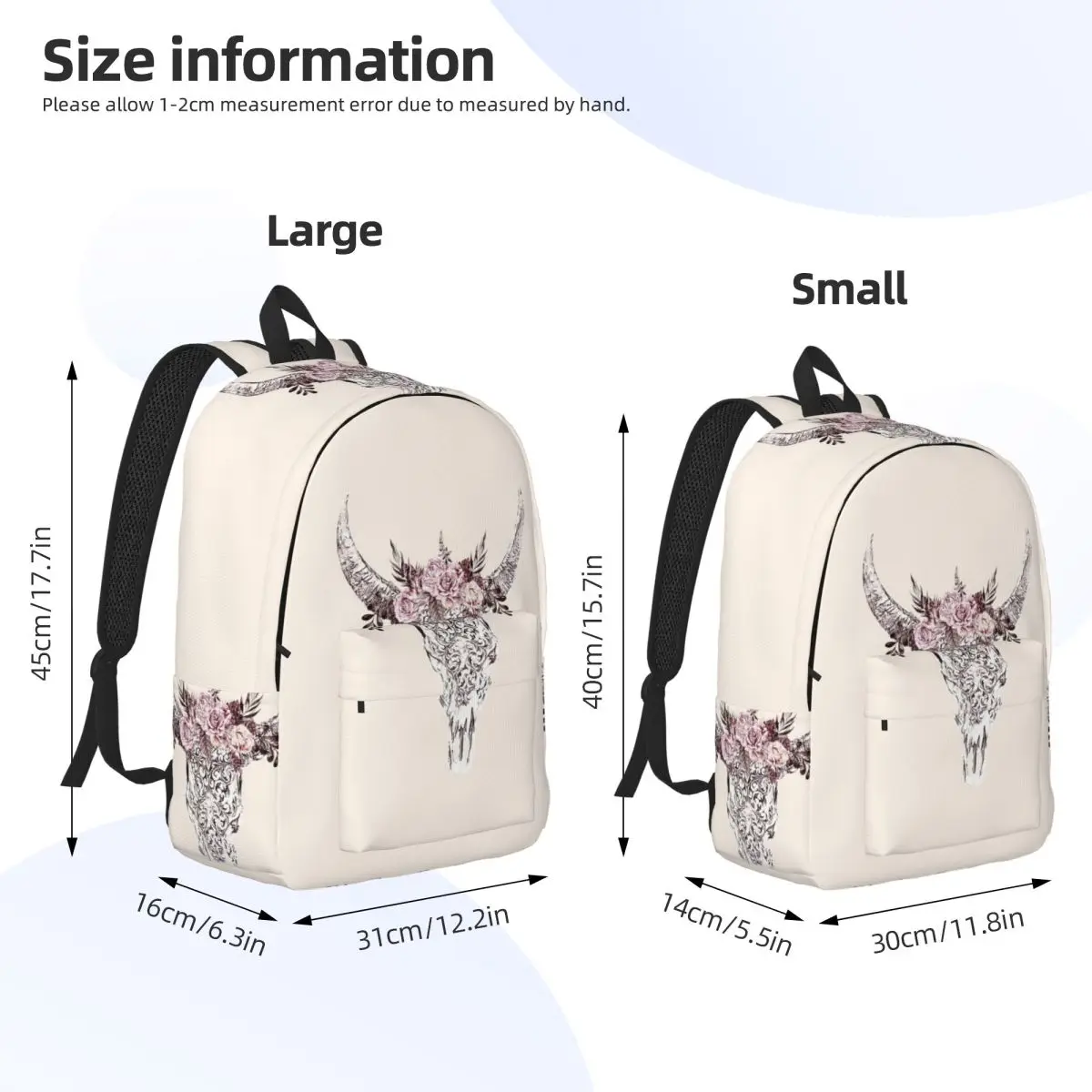Boho Chic Cow Skull And Crown Rose Backpack Student BookBag Children School Bag Computer Shoulder Bags for Boys Girls