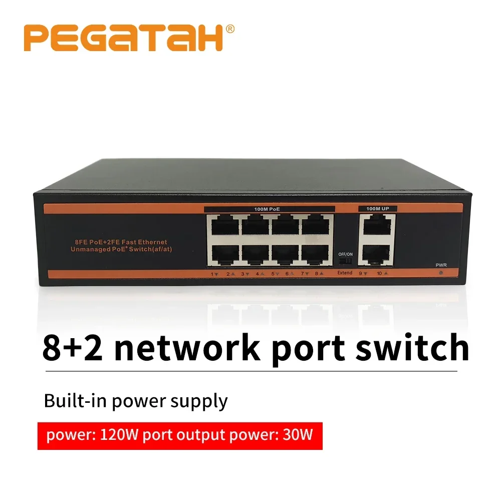 commutateur-poe-gigabit-8-ports-pegatah-4-8023af-at-pour-camera-ip-cctv-point-d'acces-sans-fil-commutateur-reseau
