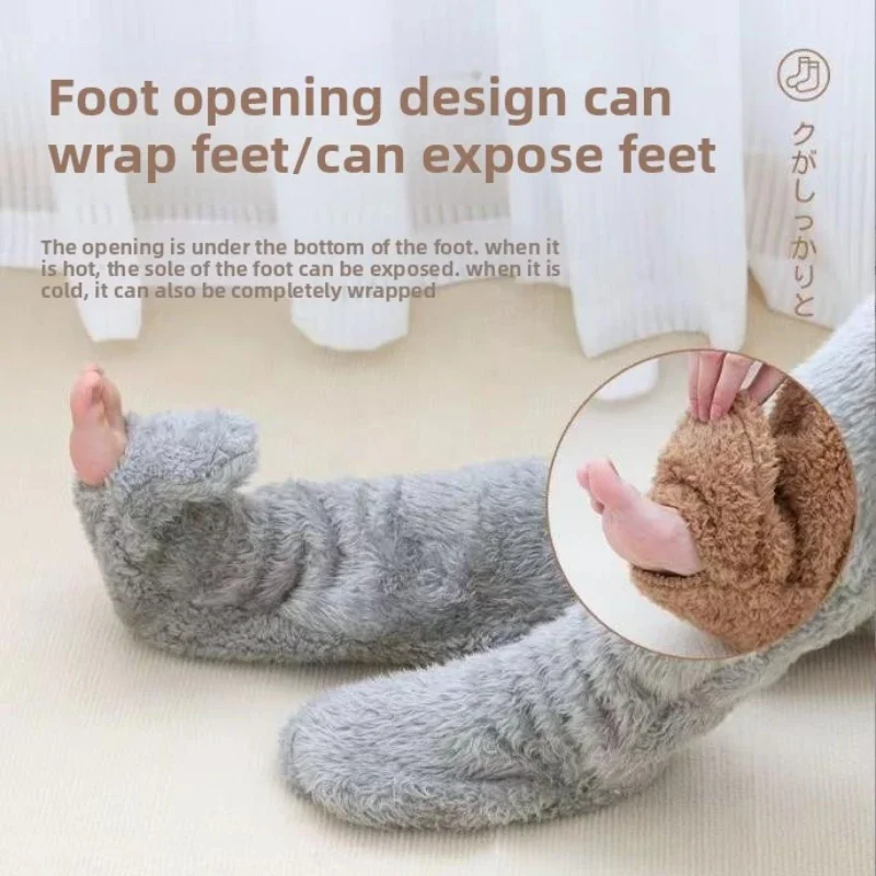 الرجال سيدة الشتاء العام سميكة الدافئة المرجان الصوف جوارب أنبوبية طويلة يمكن مكشوفة القدم منصات الركبة الدافئة عالية أنبوب جوارب يمكن السير بها على الأرض 1 زوج