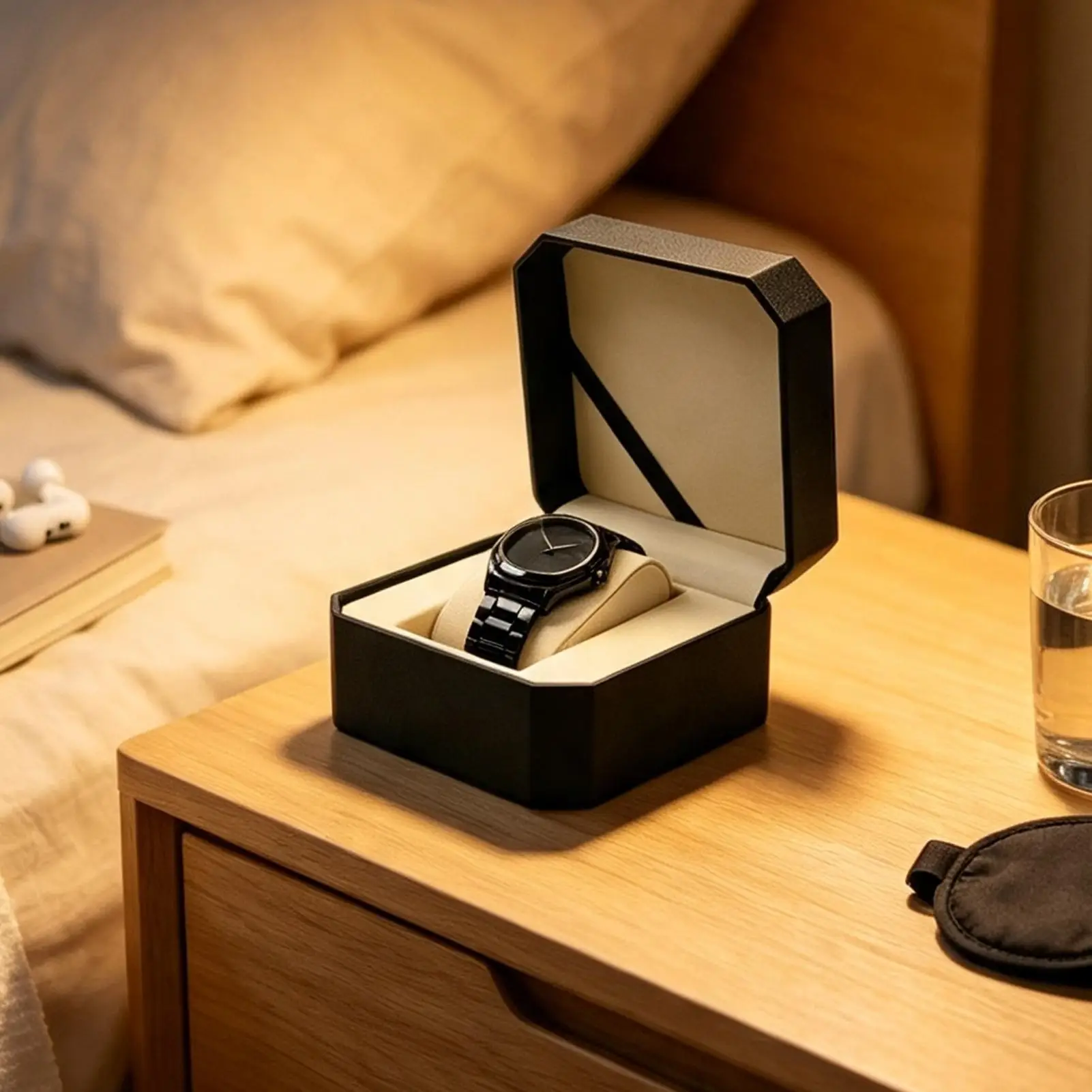 Single Watch Box Protective PU Leather Octagonal Jewelry Organizer Small Watch Box for Men Women Bedroom Study Room Boutique
