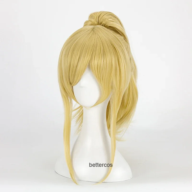 Your lie in April Miyazono Kaori Cosplay Wig Light Golden Blonde Clip Ponytail Heat Resistant Synthetic Hair Wig Cap