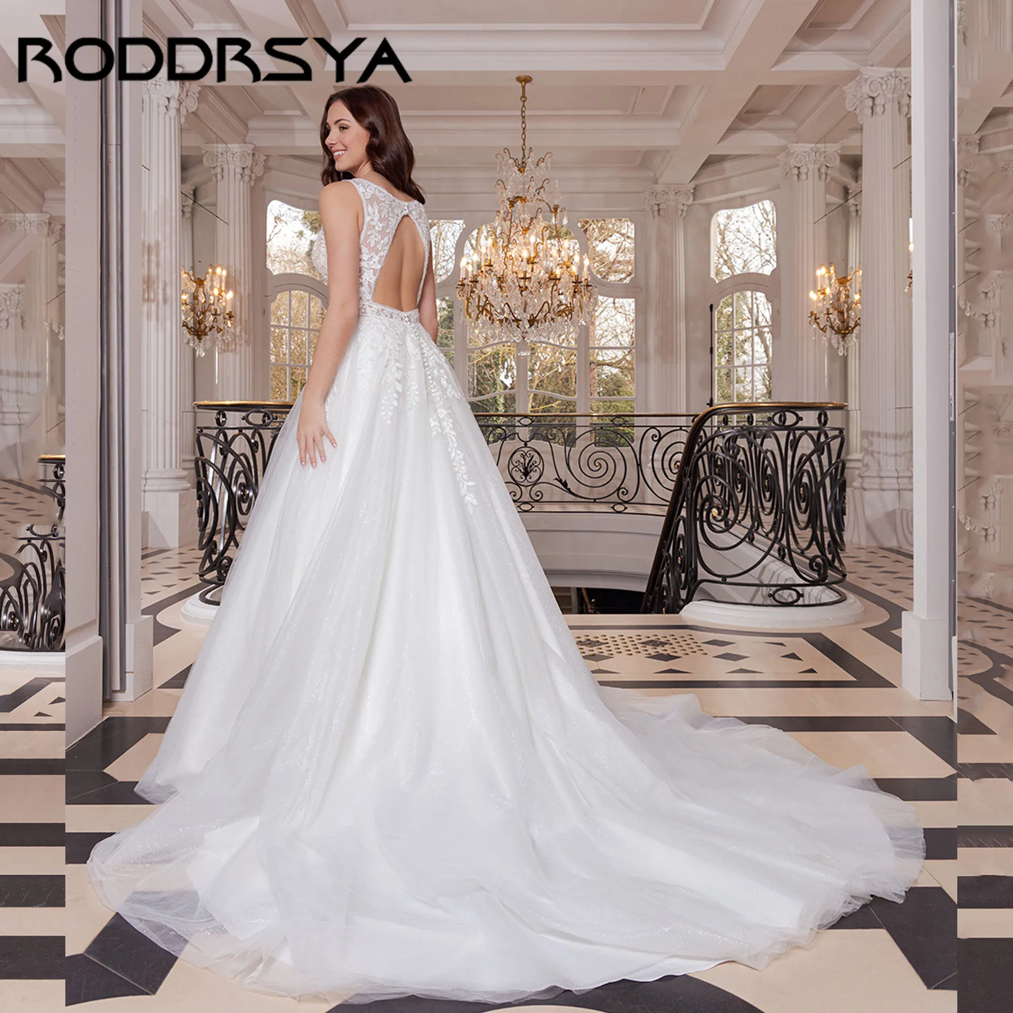 

RODDRSYA Backless Sexy Wedding Dresses Deep V-neck Sleeveless A-line Bride Gowns Tulle Modern vestidos de novia 2025 Customized