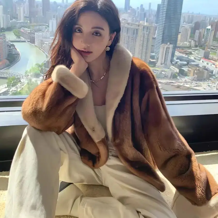 Korea Imitation Fur Long-Sleeved Coat Autumn Winter New Hot-Selling Women'S Light Luxury Loose Retro Versatile Roll-Sleeve Coat