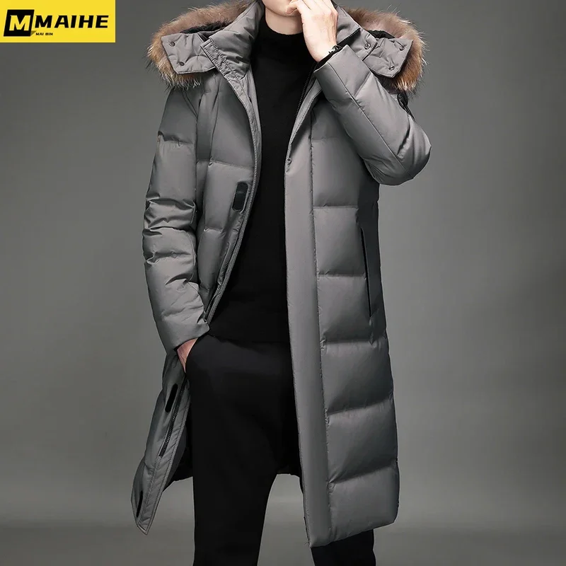 Men's Thickened Down Jacket -30 Winter Warm Down Coat 2024 New Men Fashion Long White Duck Hooded Down Parkas Plus Size 5XL