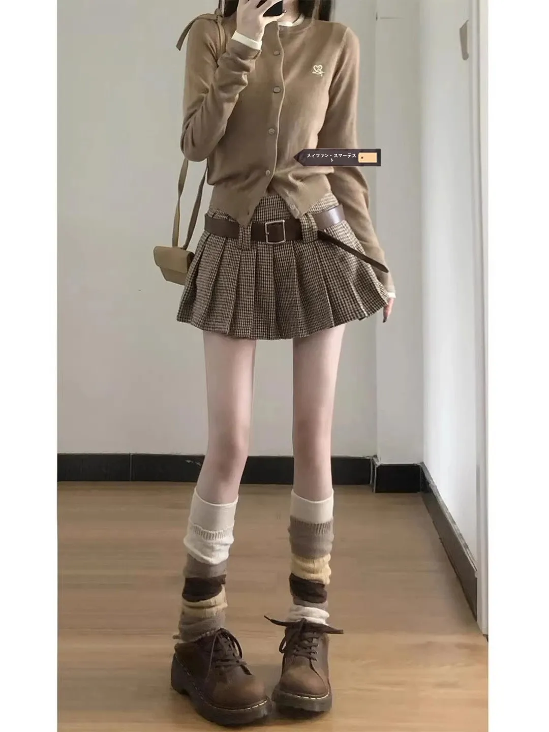 Low Waist A-Line  Skirt Retro Woolen Plaid Pleated Spring Autumn Women's Fashion City Commute Casual Side Split Skirt