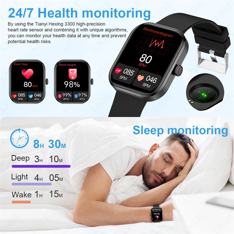 Reloj inteligente LIGE 2025 para hombre, pantalla completamente táctil, llamada Bluetooth, relojes impermeables, rastreador deportivo de Fitness, Reloj inteligente para Mujer