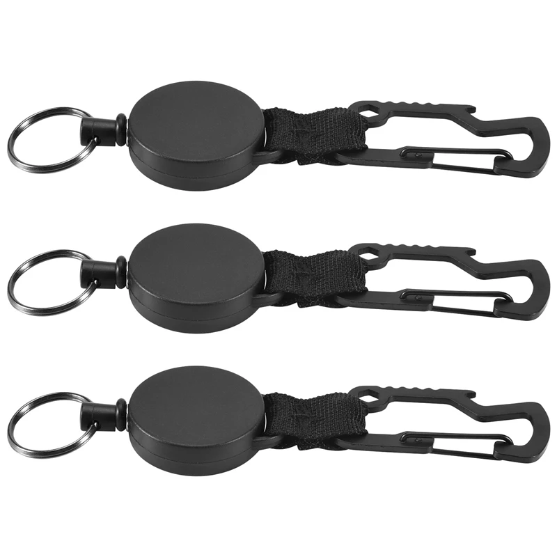 

Top Deals 3 Pack Retractable Keychain - Heavy Duty Badge Holder Reel With Multitool Carabiner Clip,Key Ring With Steel Wire Cord