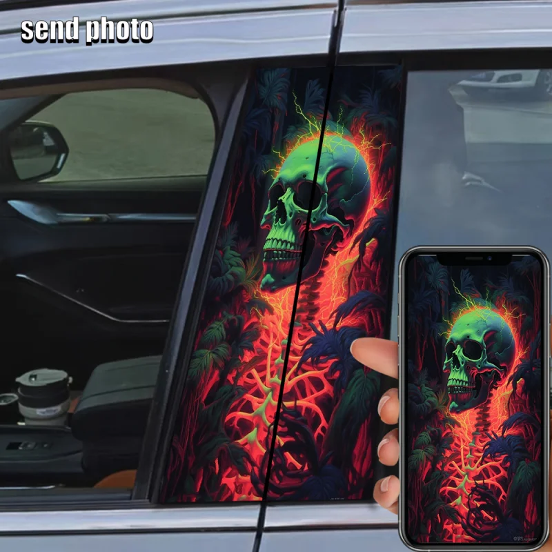 2 Pieces of Neon Green and Red Glowing Skull Car Stickers and Decorative Decals, High-Definition Printed PVC Protective Films