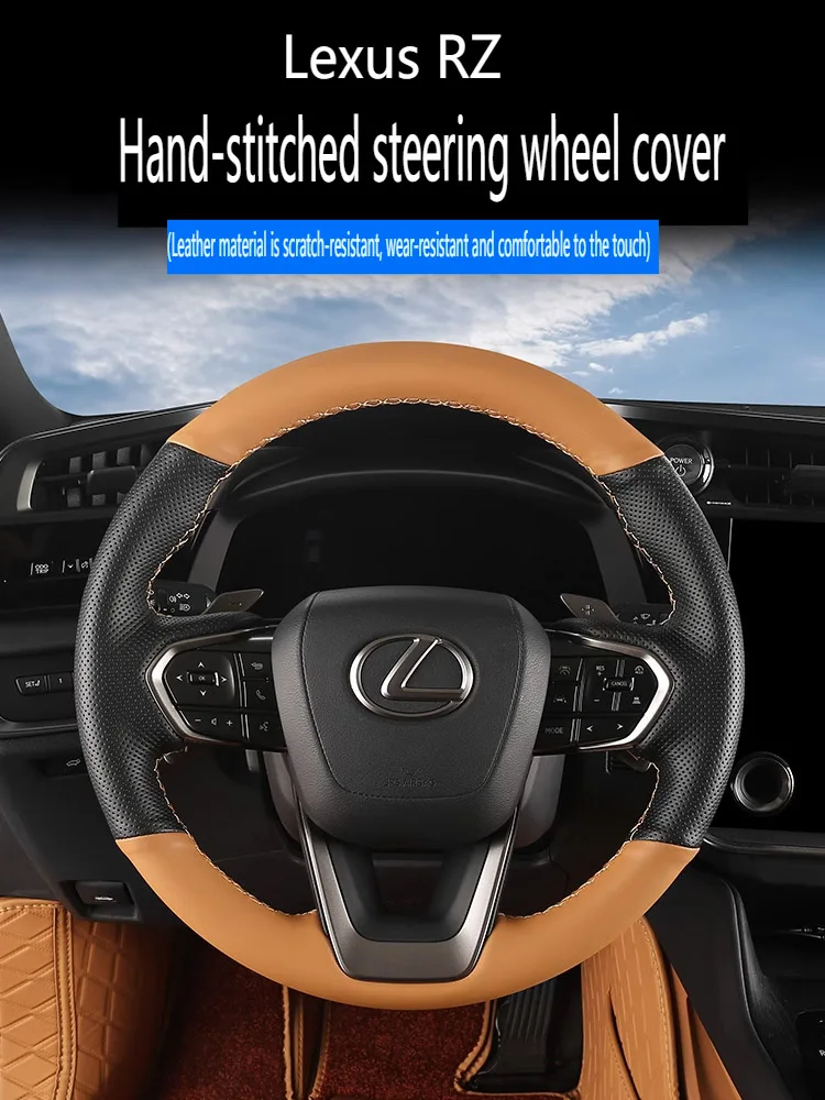 DIY Hand Sewing Steering Wheel Cover for LEXUS RZ 450e Non-slip Durable Car Genuine Leather Interior Accessories