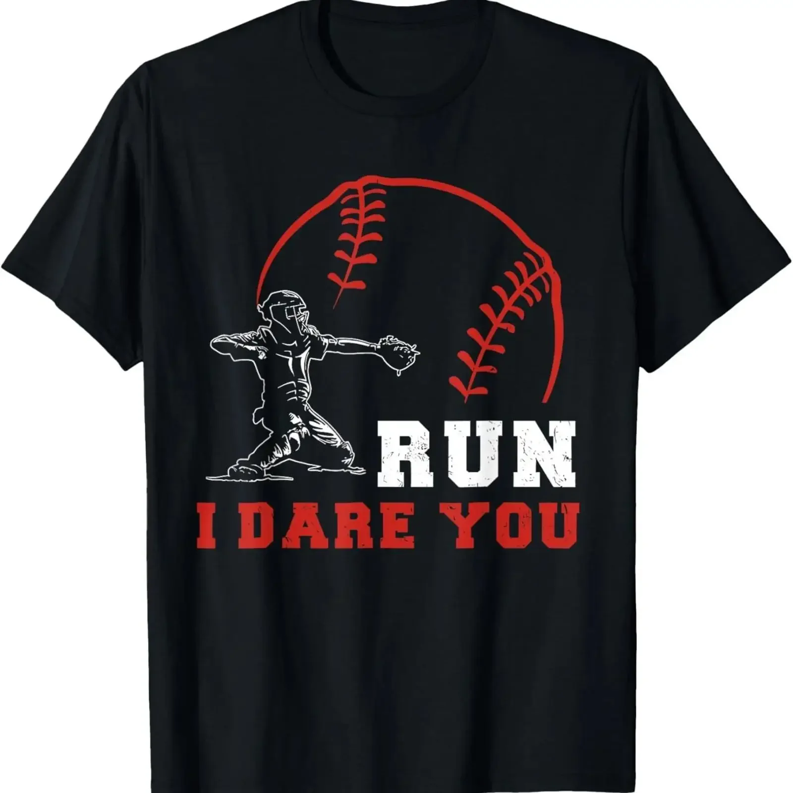 Run Steal I Dare You Baseball Catcher Mom Humor Vintage T Shirt vintage Washed graphic Unisex Casual Top For Everyday Wear