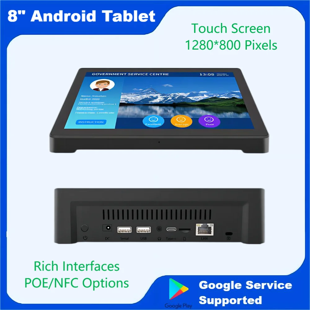 8 Inch Desktop Android Tablet With  Touch Screen POS Advertising Display Customer Feedback Kiosk WIFI Lan POE HDMI PC