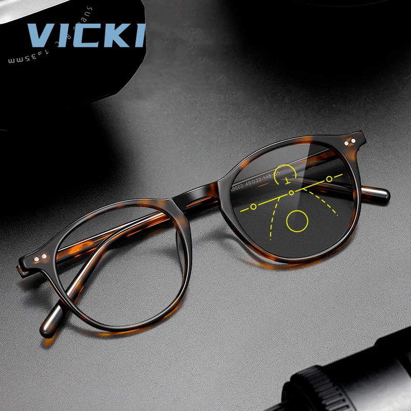 

VICKI Ретро-стиль для мужчин и женщин, круглые очки в маленькой оправе, персонализированные фотохромные мультифокальные очки по рецепту 9602
