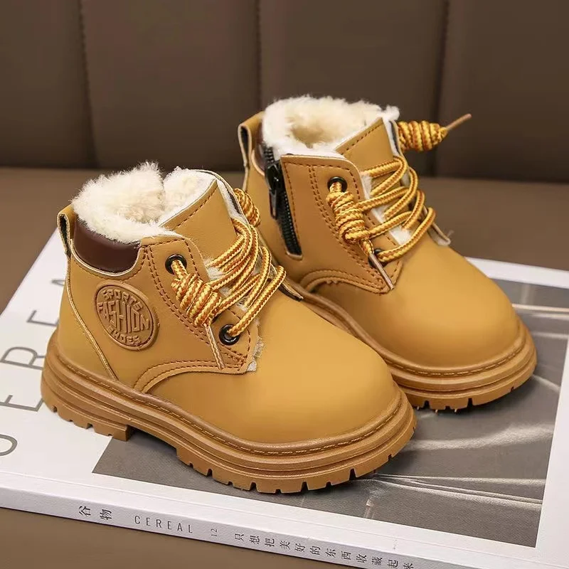 Kids Trendy Sneakers Autumn PU Leather Children Shoes Fashion Toddler Girls Ankle Boots Boys Warm Winter Boots Child Snow Boots