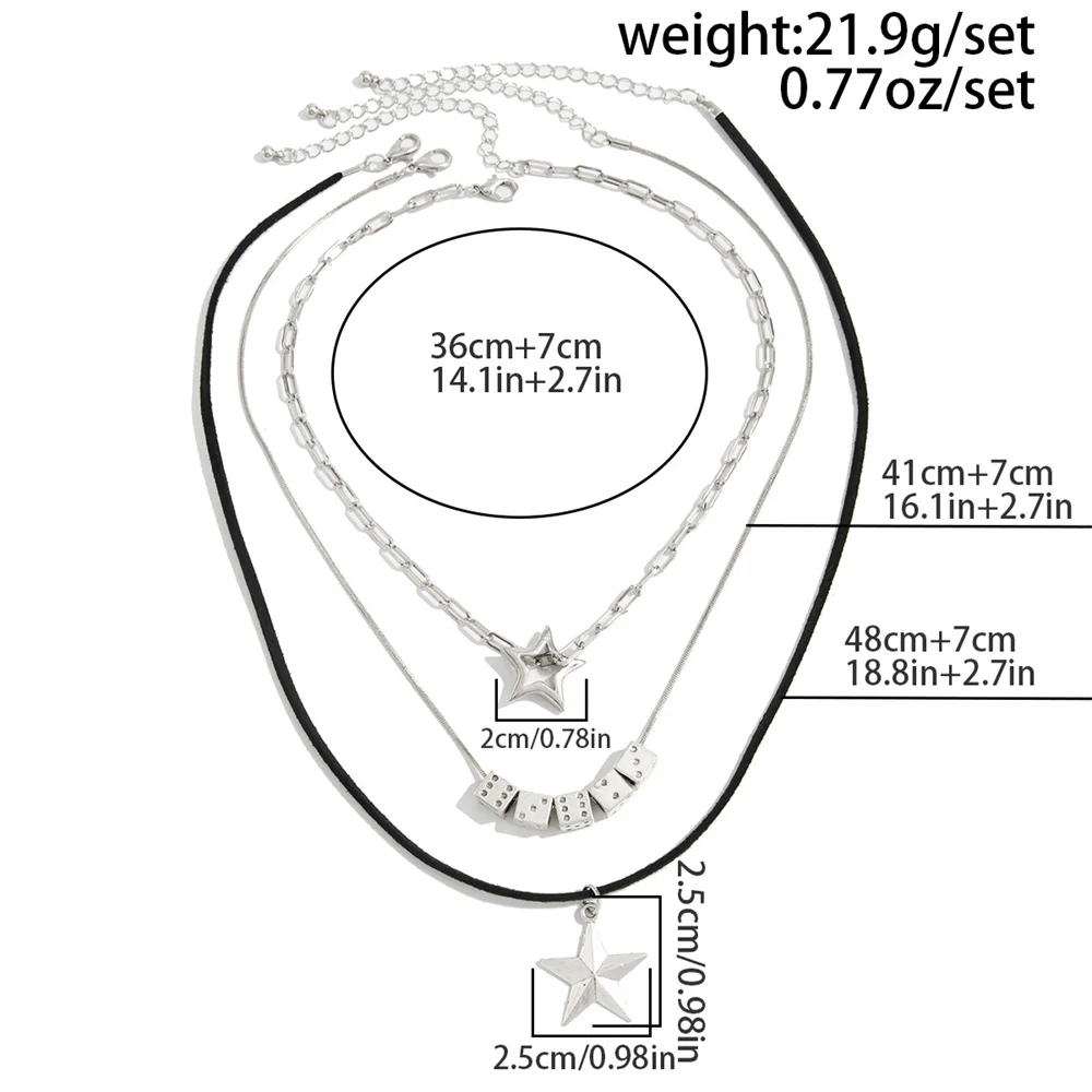 Y2K Mehrschichtige Stern-Halskette, mehrreihige Kette, hohler Stern, Würfel-Spiral-Anhänger, modisches, personalisiertes Schmuckset, Schmuckgeschenk – Detail 7