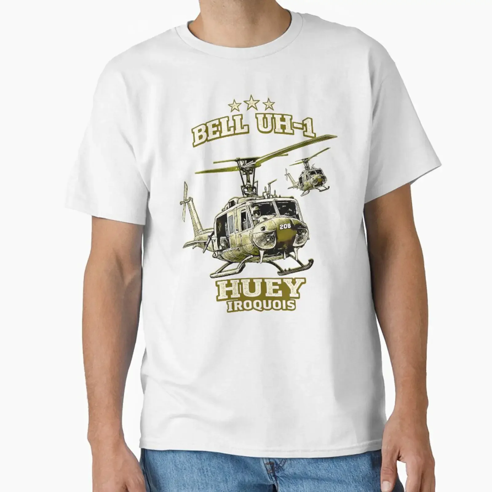 Винтажная дизайнерская одежда в стиле стритвир с принтом Bell UH 1 Iroquois Helicopter, разработанная и продаваемая Aerolovers, дышащая, с эффектом потертости.