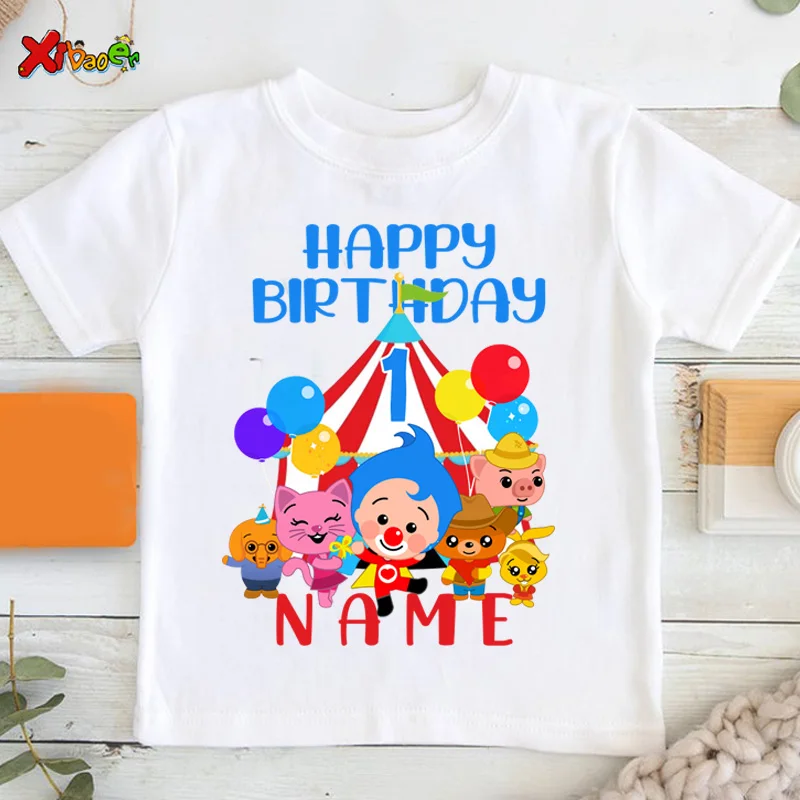 Plim urodziny T Shirt chłopcy koszule dla dzieci koszule imprezowe koszule spersonalizowane wiek Party dzieci lato nazwa własna koszulka dziecięca malucha