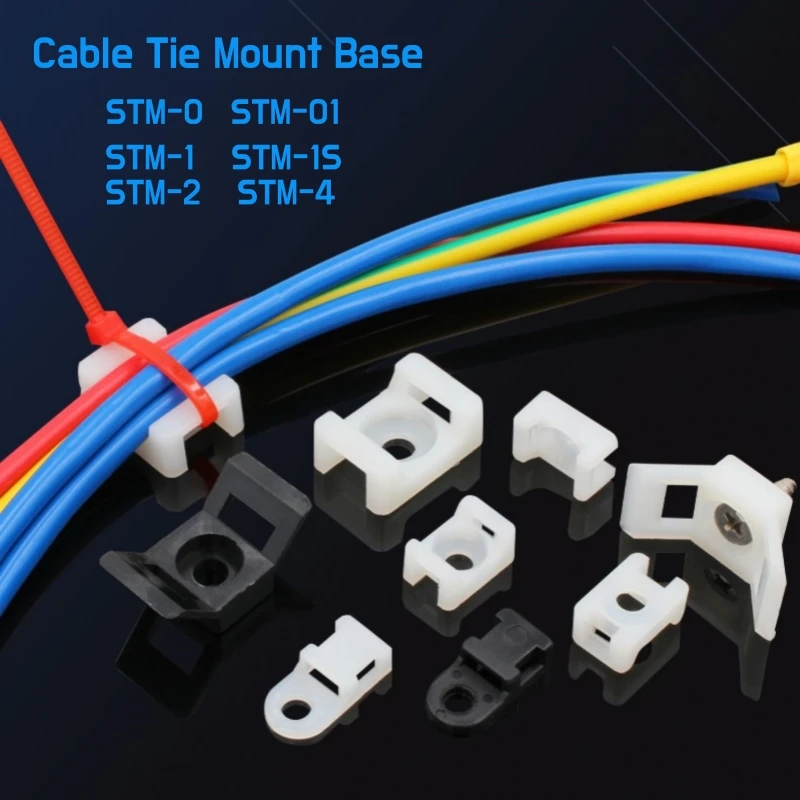 50Pcs Plastic Cable Tie Mount Base Fixed Seat Saddle Type Wire Holder USB Charging Data Line Winder Black White Buckle