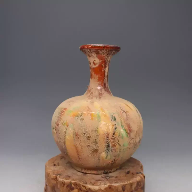 Tri Color Glaze Ceramic Vase Retro Crackle Glaze Flower Vase Home Tabletop Decor Collection Craft Bookshelf Art Ornament