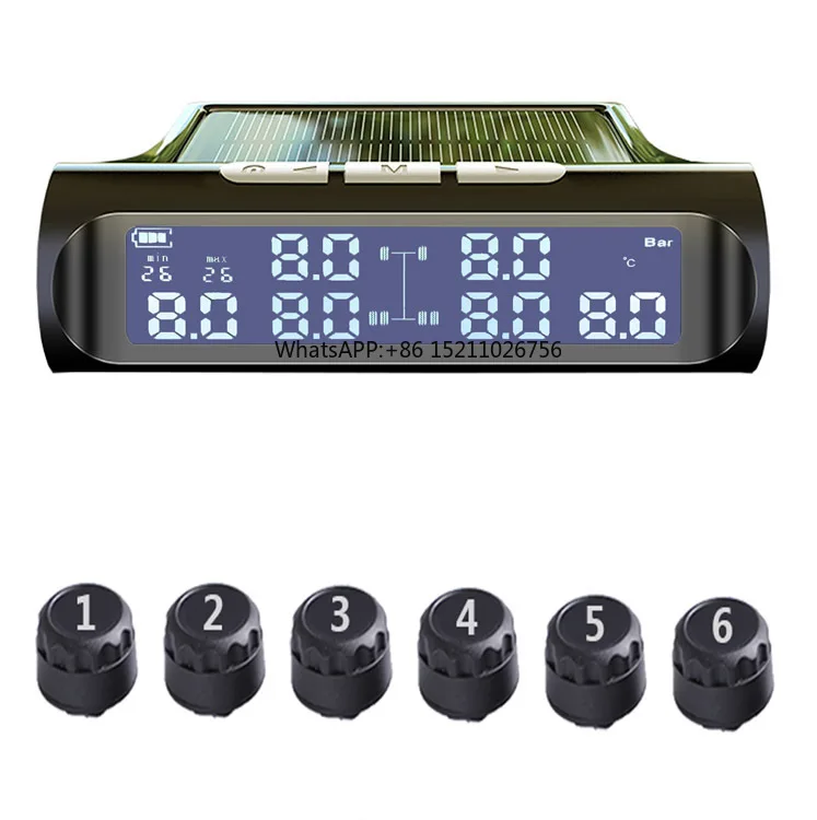 Wireless tire pressure detector 433M high-definition digital tire pressure monitoring system (tpms) for 6-wheeled trucks